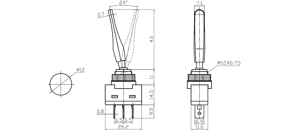 Long Paddle Momentary Off-(On) Black Toggle Switch SPST 20A