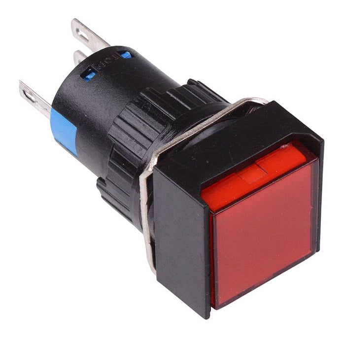 Red Square Latching 16mm Push Button Switch NO/NC 230V
