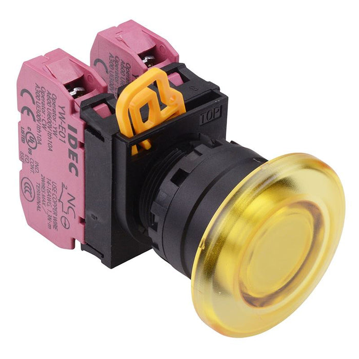 IDEC Yellow 22mm Mushroom Maintained Push Button Switch 2NC IP65 YW1L-A4E02Q0Y