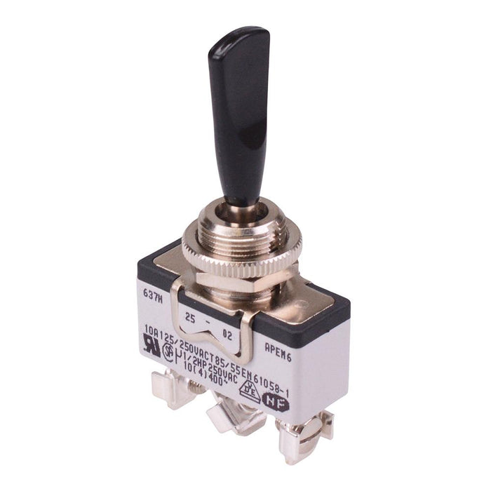 637HX2595 (On)-Off-(On) Momentary Black Duckbill Lever 12mm Toggle Switch SPDT 15A APEM