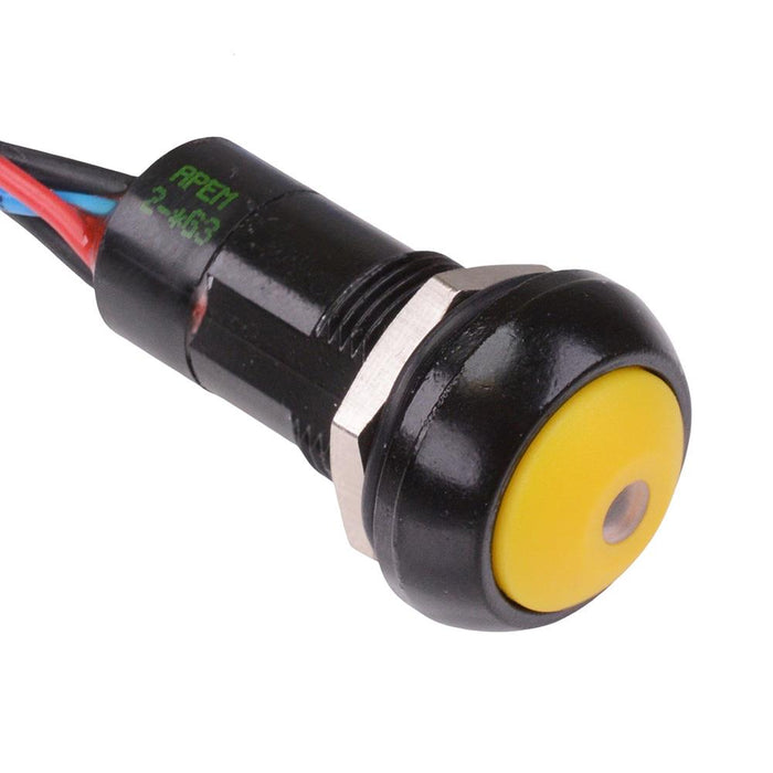 IPR1FAD5L0Y APEM Yellow illuminated Round Latching 12mm Push Button Switch SPST IP67