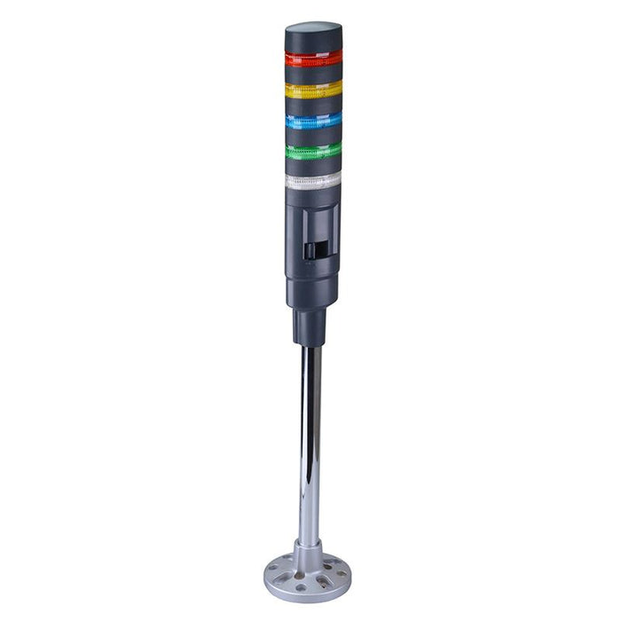 IDEC LD6A-5PZQB-RYSGW Red/Yellow/Blue/Green/White Stack Light LED Tower with Sounder & Flasher Pole Mount 24VAC/DC