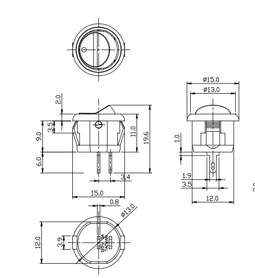 On-Off Ultra Miniature 13mm Round Rocker Switch SPST