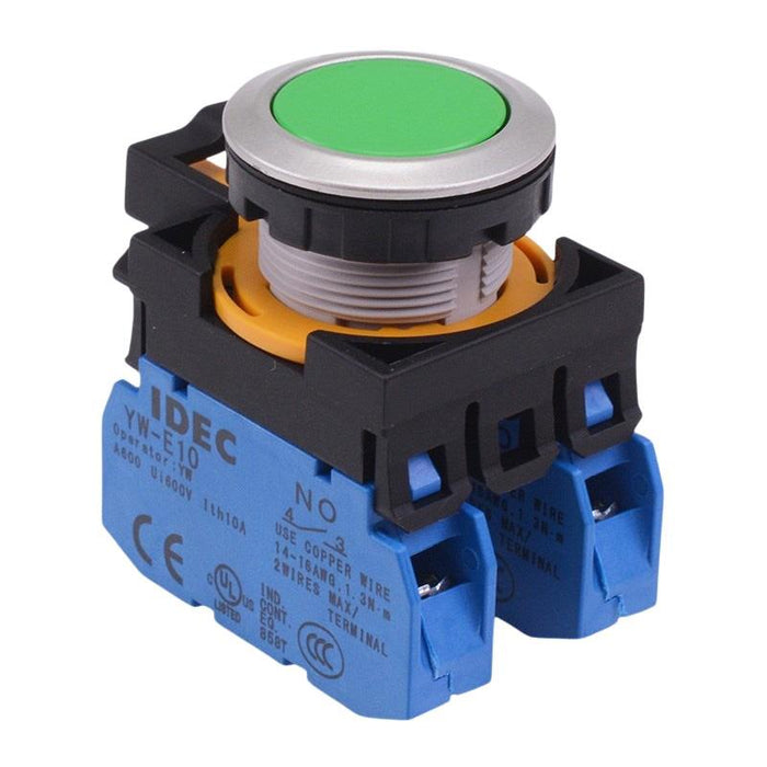IDEC CW Series Green Metallic Maintained Flush Push Button Switch 2NO IP65