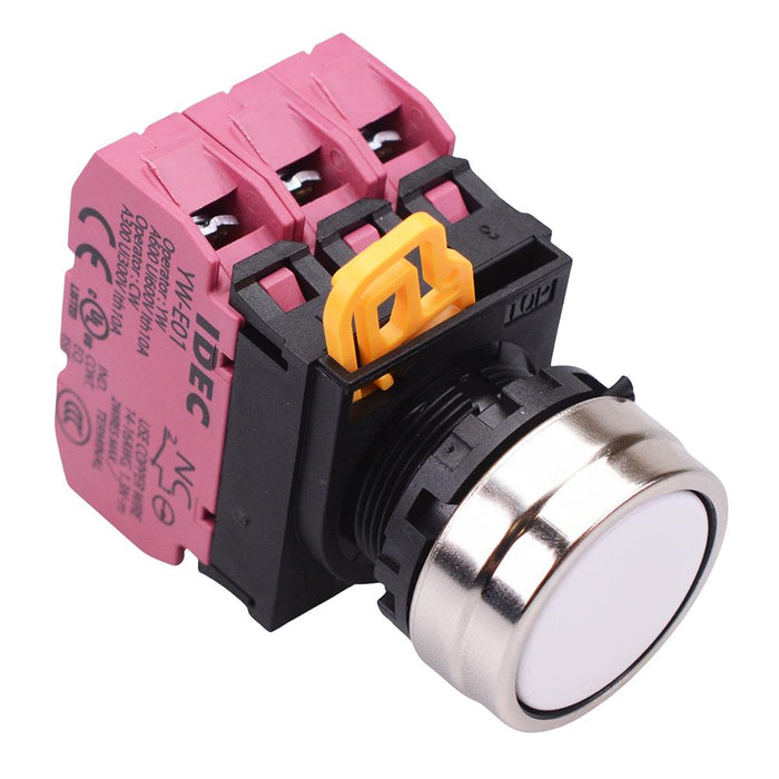 YW4B-M1E03W White 22mm Metal Bezel Momentary Push Button Switch 3NC IP65 IDEC