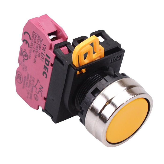 YW4B-A1E01Y Yellow 22mm Metal Bezel Maintained Push Button Switch NC IP65 IDEC