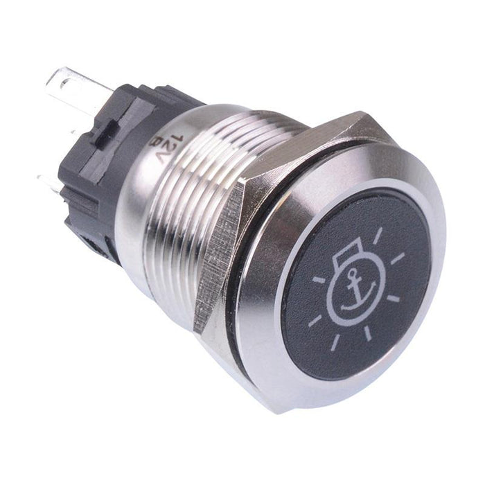 Mooring Light' Red LED Latching 19mm Vandal Push Button Switch SPDT 12V