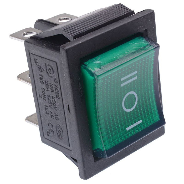 Green On-Off-On illuminated Rectangle Rocker Switch DPDT 230V