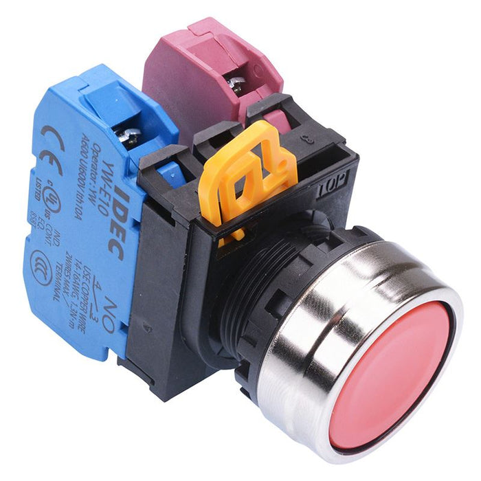 IDEC Red 22mm Metal Bezel Maintained Push Button Switch 1NO-1NC IP65 YW4B-A1E11R