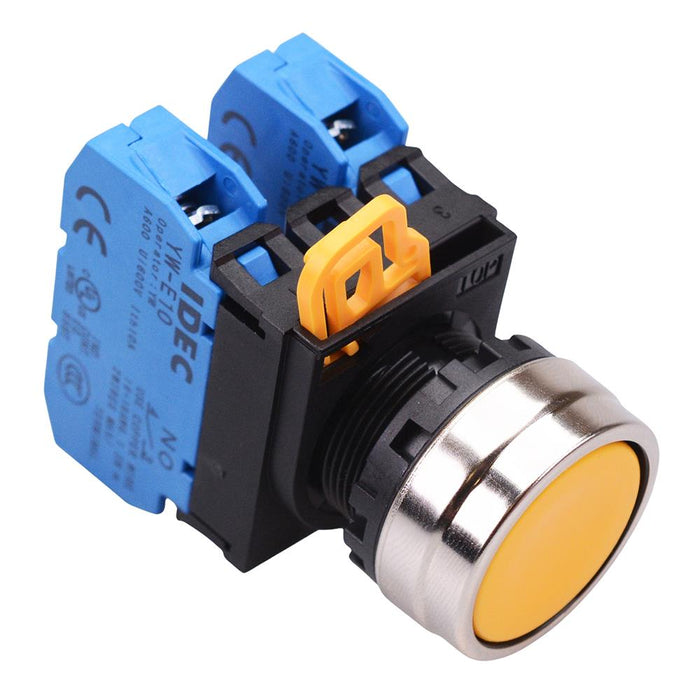 YW4B-A1E20Y Yellow 22mm Metal Bezel Maintained Push Button Switch 2NO IP65 IDEC