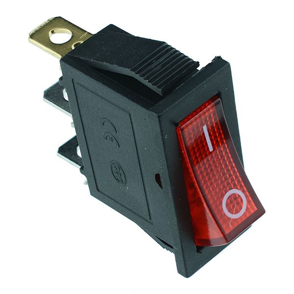 Red illuminated Rectangle Rocker Switch 230V SPST