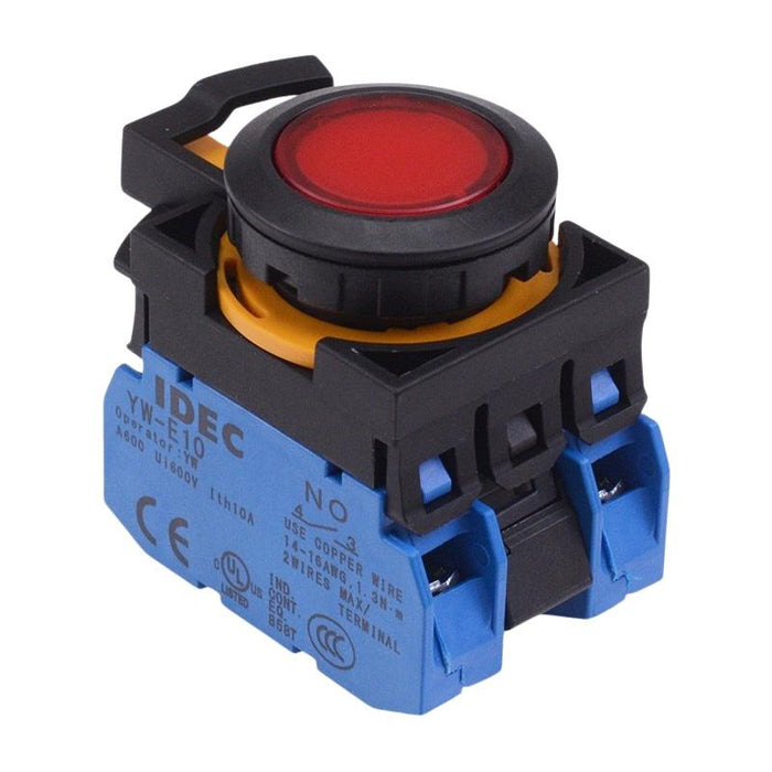 IDEC CW Series Red 24V illuminated Maintained Flush Push Button Switch 2NO IP65
