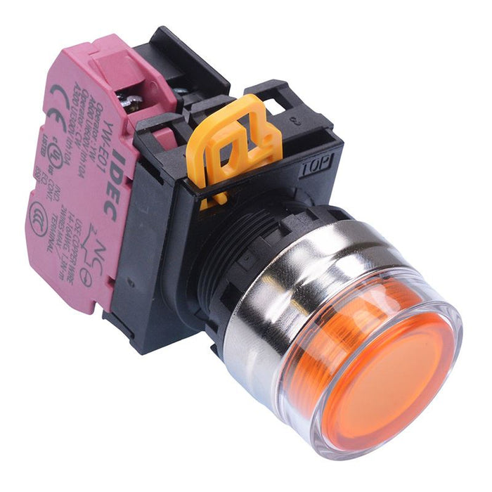 IDEC Amber 12V illuminated 22mm Metal Bezel Maintained Shrouded Push Button Switch NC IP65 YW4L-AF2E01Q3A