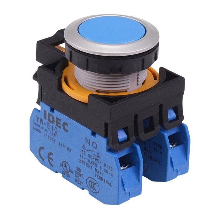 IDEC CW Series Blue Metallic Maintained Flush Push Button Switch 2NO IP65