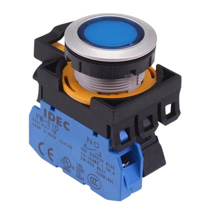 IDEC CW Series Blue 12V illuminated Metallic Momentary Flush Push Button Switch 1NO IP65