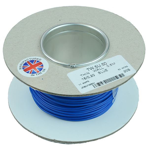 Blue 0.5mm² Thin Wall Cable 16/0.2mm 50M