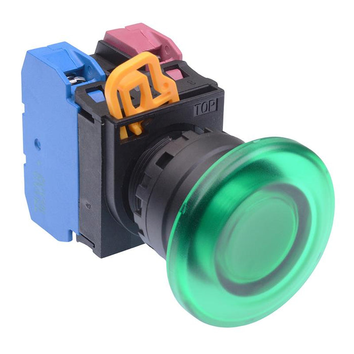 IDEC Green 12V illuminated 22mm Mushroom Maintained Push Button Switch 1NO-1NC IP65 YW1L-A4E11Q3G