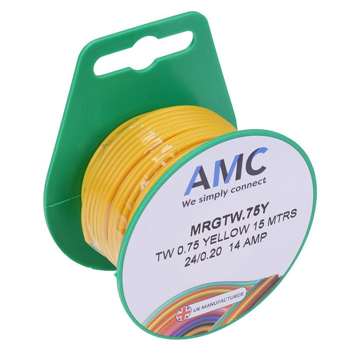 Yellow 0.75mm² Thin Wall 14A Cable Mini Reel 15M