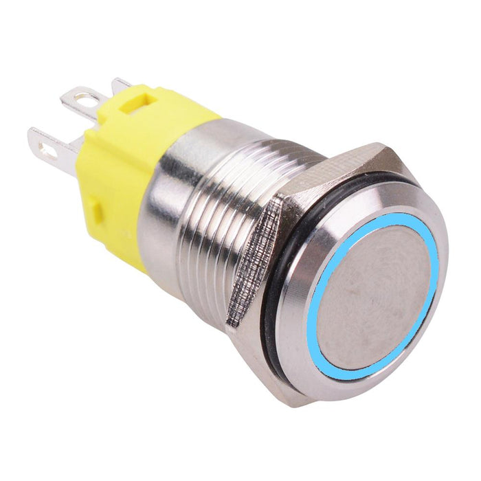Blue LED On-On Latching 16mm Vandal Resistant Push Button Switch SPDT