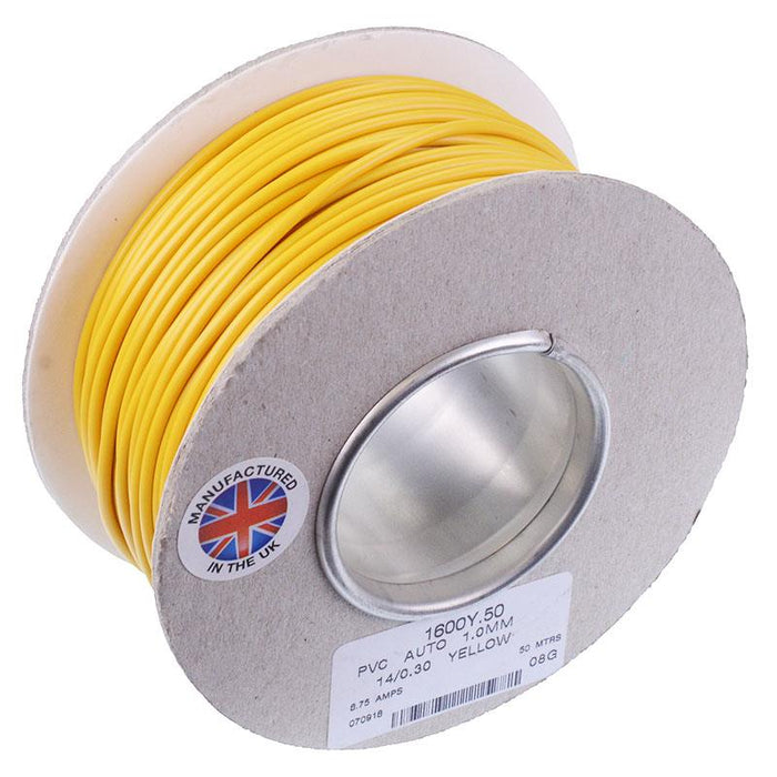 Yellow 1mm Cable 14/0.30mm 50M Reel