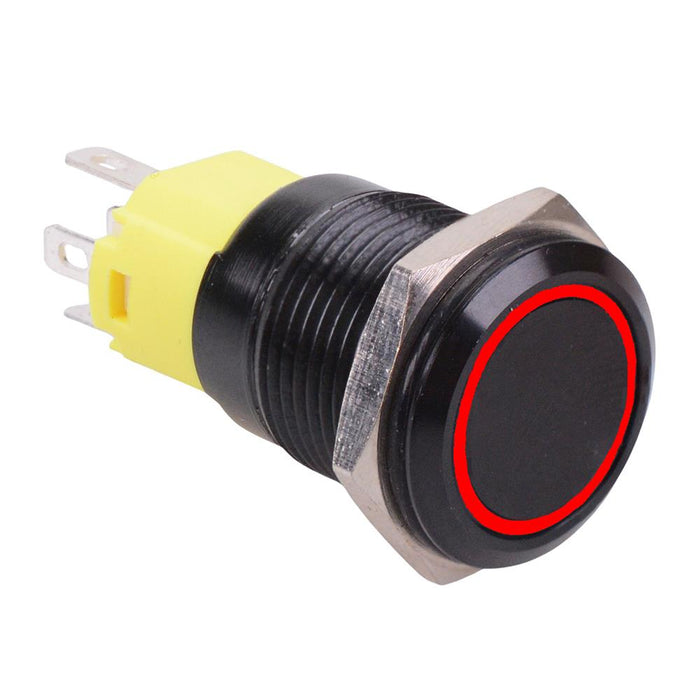 Red LED On-On Latching 16mm Black Vandal Resistant Push Button Switch SPDT