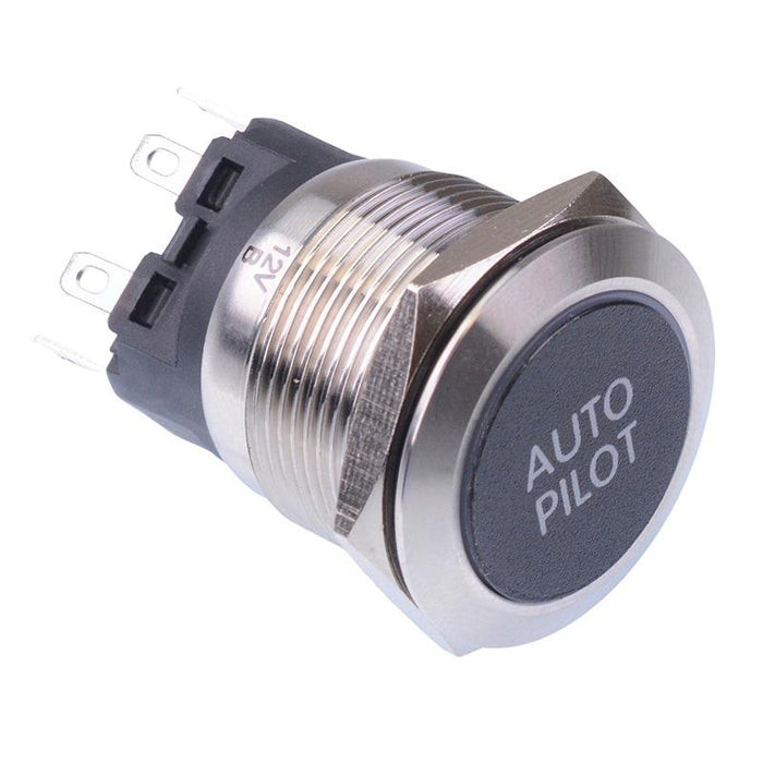 Auto Pilot' Blue LED Latching 22mm Vandal Push Button Switch SPDT 12V