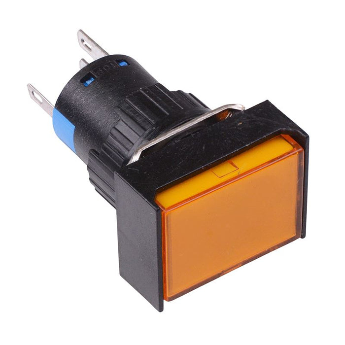 Yellow Rectangle Latching 16mm Push Button Switch NO/NC 230V