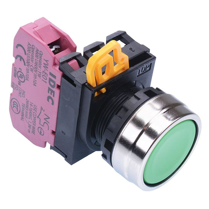 IDEC Green 22mm Metal Bezel Maintained Push Button Switch NC IP65 YW4B-A1E01G