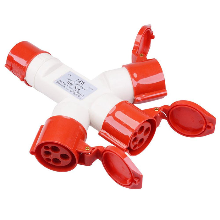 Red 3 Way Splitter 16A 415V 3P+E IP44