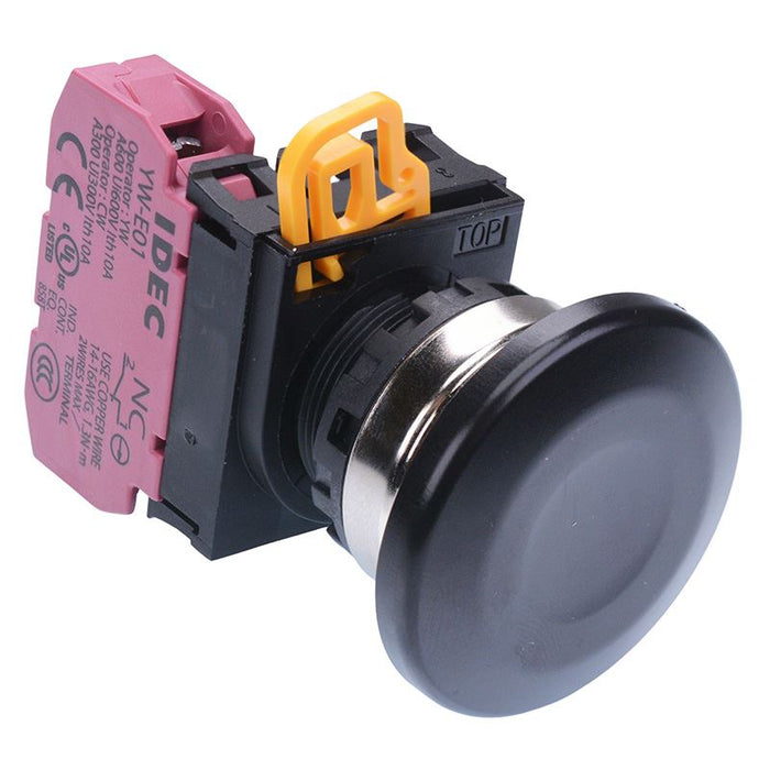 IDEC Black 22mm Metal Bezel Mushroom Maintained Push Button Switch NC IP65 YW4B-A4E01B