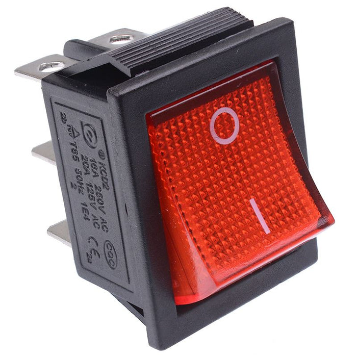 Red illuminated On-On Rectangle Rocker Switch 220V DPDT