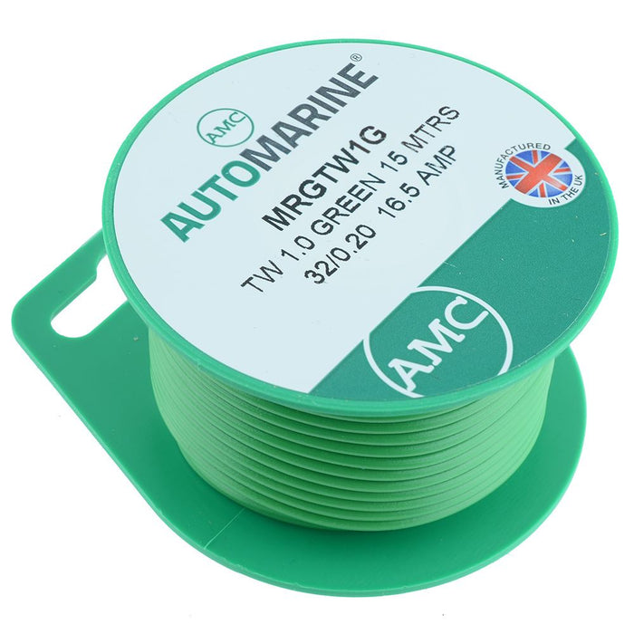 Green 1mm Thin Wall 16.5A Cable Mini Reel 15m