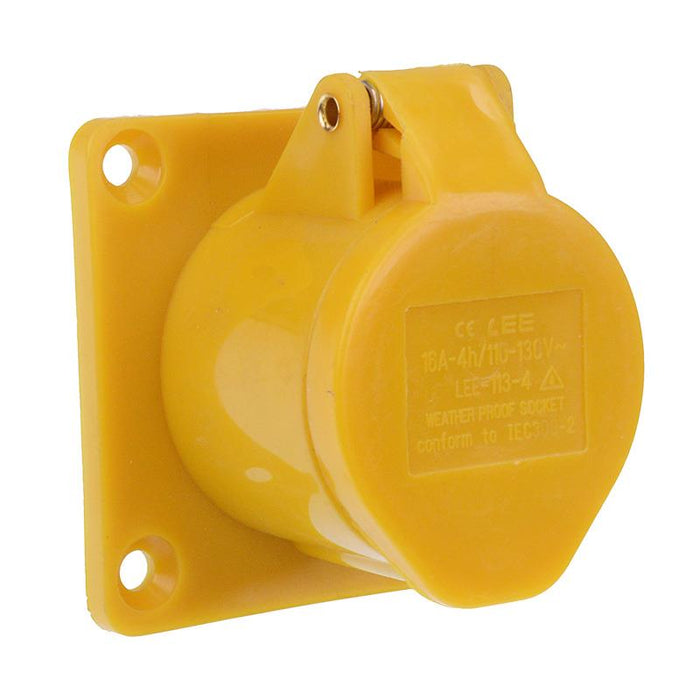 Yellow 16A 110V 2P+E Industrial Panel Mount Socket IP44