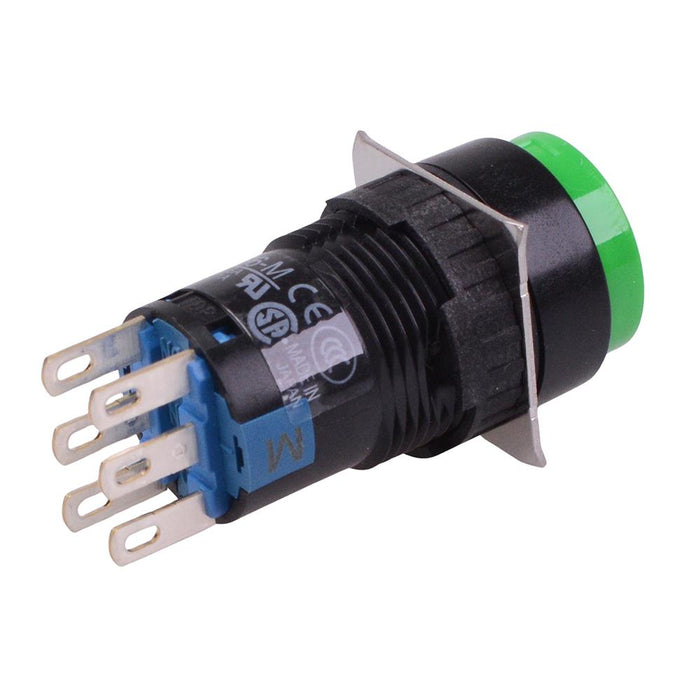 AB6M-M2G Green 16mm Momentary Round Push Button Switch DPDT