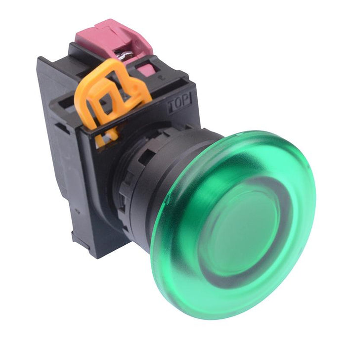 IDEC Green 24V illuminated 22mm Mushroom Maintained Push Button Switch NC IP65 YW1L-A4E01Q4G