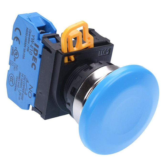 IDEC Blue 22mm Metal Bezel Mushroom Momentary Push Button Switch NO IP65 YW4B-M4E10S
