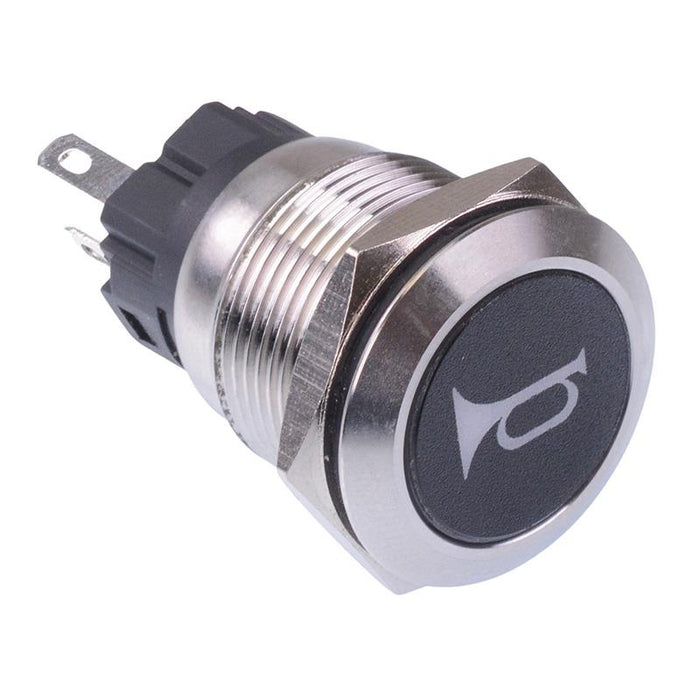Horn' White LED Momentary 19mm Vandal Push Button Switch SPDT 12V