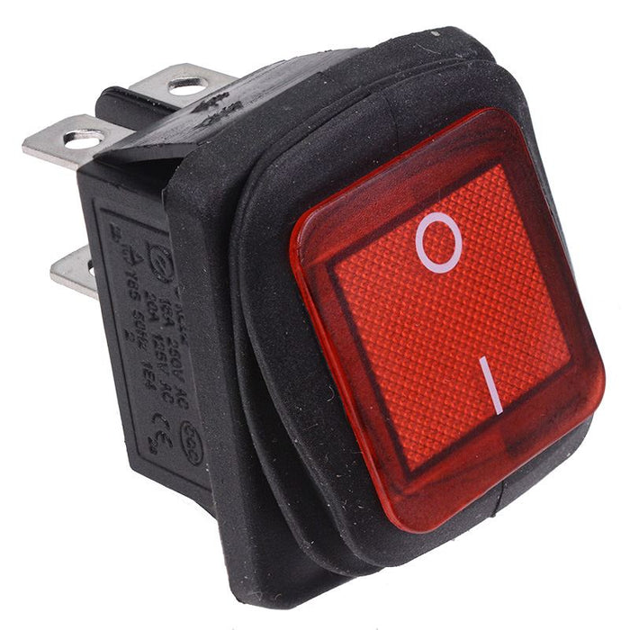 Red Rectangle Illuminated On-Off Waterproof Rocker Switch 20A DPST IP67