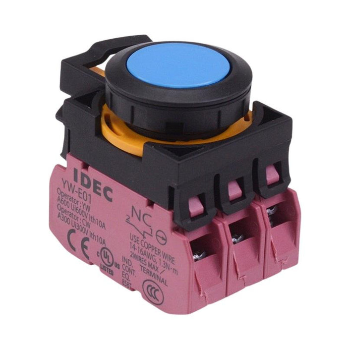 IDEC CW Series Blue Maintained Flush Push Button Switch 3NC IP65