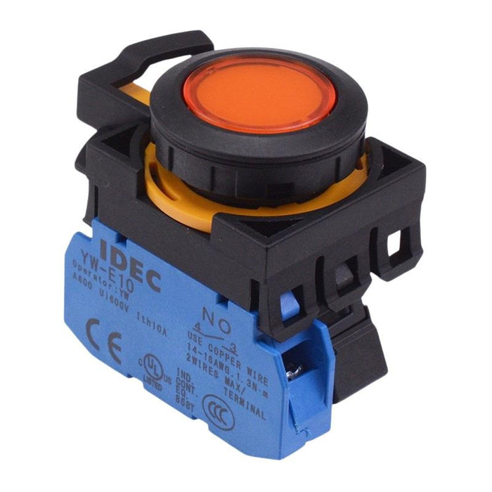IDEC CW Series Amber 12V illuminated Maintained Flush Push Button Switch 1NO IP65