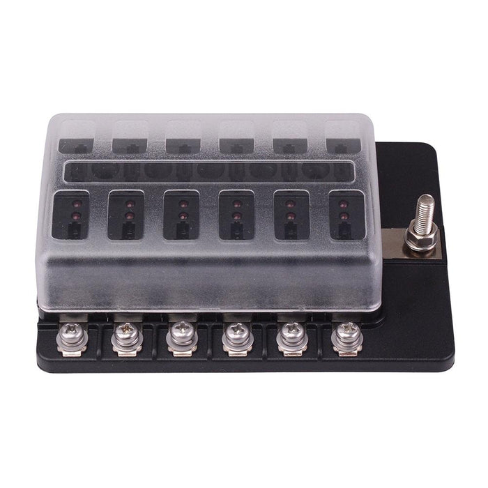 12 Way Standard Blade Fuse Box with LED Indication M4 Screws 100A 32VDC