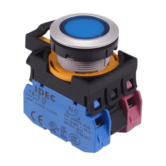 IDEC CW Series Blue 12V illuminated Maintained Flush Push Button Switch 1NO-1NC IP65
