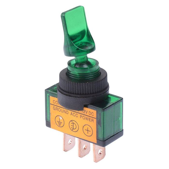 Green 12V illuminated On-Off Toggle Switch SPST 20A