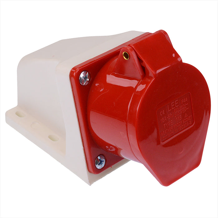 Red 16A 415V 3P+N+E Industrial Surface Mount Socket IP44