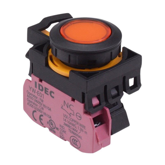 IDEC CW Series Amber 24V illuminated Maintained Flush Push Button Switch 1NC IP65