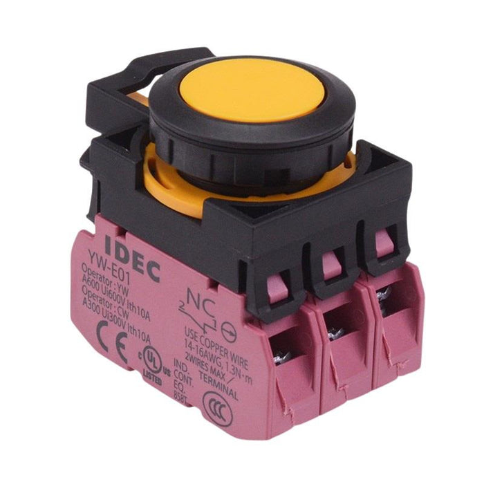 IDEC CW Series Yellow Maintained Flush Push Button Switch 3NC IP65