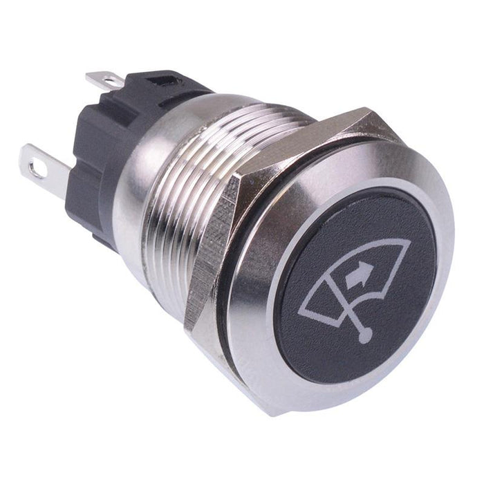 Windscreen Wiper Right' White LED Latching 19mm Vandal Push Button Switch SPDT 12V