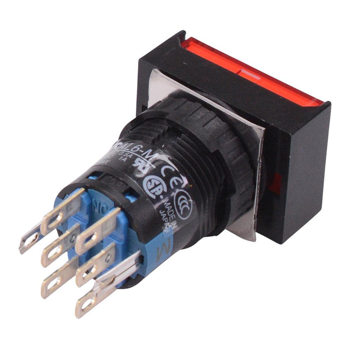 AL6H-A23PR Red 16mm 12V Latching Rectangle illuminated Push Button Switch IP65 DPDT