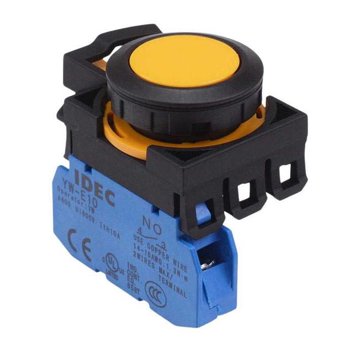 IDEC CW Series Yellow Maintained Flush Push Button Switch 1NO IP65