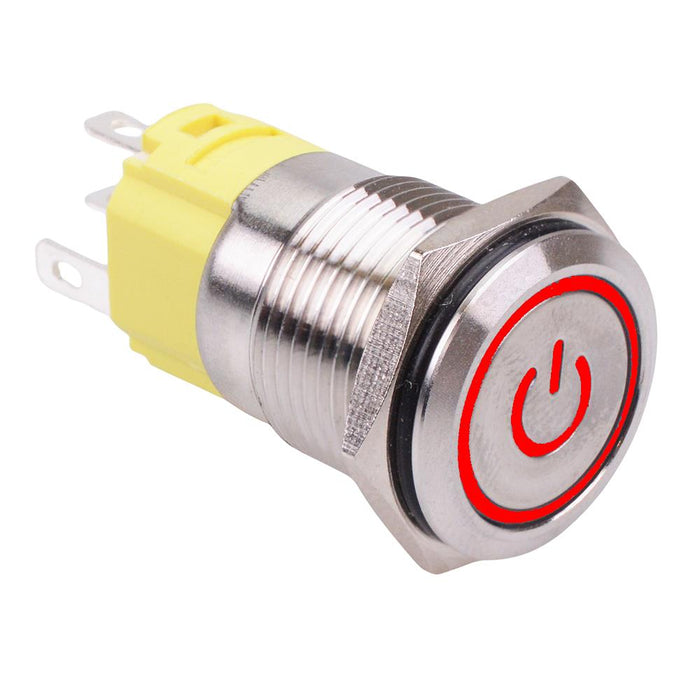 Red LED Power On-On Latching 16mm Vandal Push Button Switch SPDT